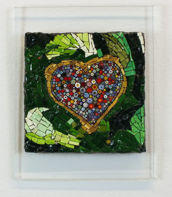 Macauba_Barbara_Giavelli_IlGiardinoDelMioCuore_mosaico_smalti_veneziani_Murano_millefiori_ori_205x205_anno2019_n152_applicatosubase_cristallo_30x24 Il giardino del cuore